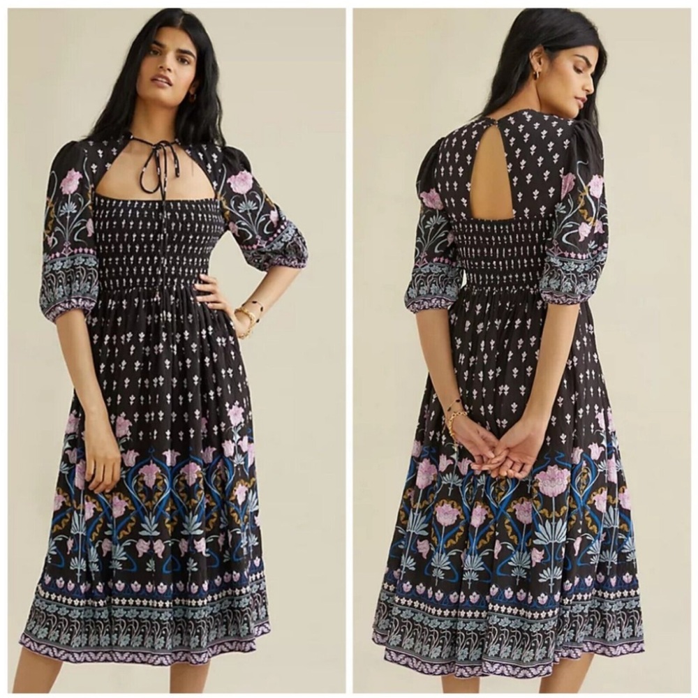 Anthropologie Dasha Smocked Floral Midi Dress | Small